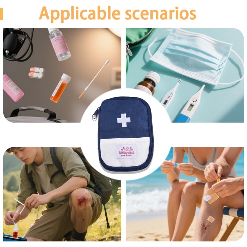 Portable Medical Kit First Aid Bag Small Medicine Organiser Travel Medical Pouch for Women Men Blue Medicine Case Holiday ...