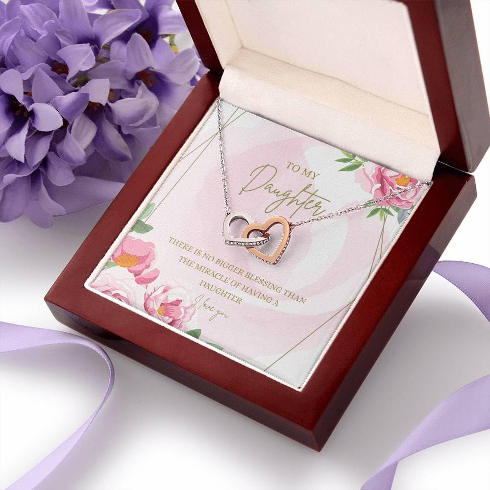 Miracle of Having a Daughter - Unique Gifts from Mom for Birthday, Graduation, Christmas - Interlocking Heart Necklace with Luxury Box for My Beautiful Adult Daughter