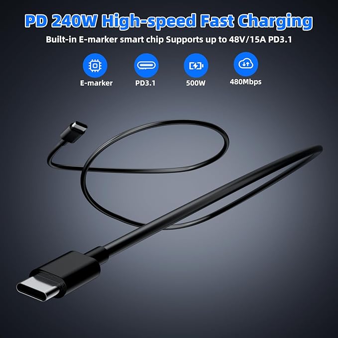 500W Fast Charging 8 Port USB C Charger Block with Nylon Fast Charging Cable, Multi-Device Charging Station Wall Desktop Charger with GaN Ⅲ Technology, USB-C Charger Adapter for MacBook/iPad/iPhone 17