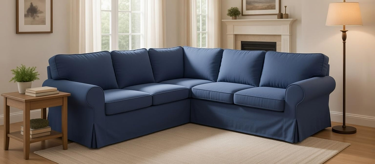The Thick Cotton IKEA Ektorp 2 2 Sofa Cover Replacement is Custom Made for IKEA Ektorp Corner Or Sectional Sofa Slipcover (Dark Blue)