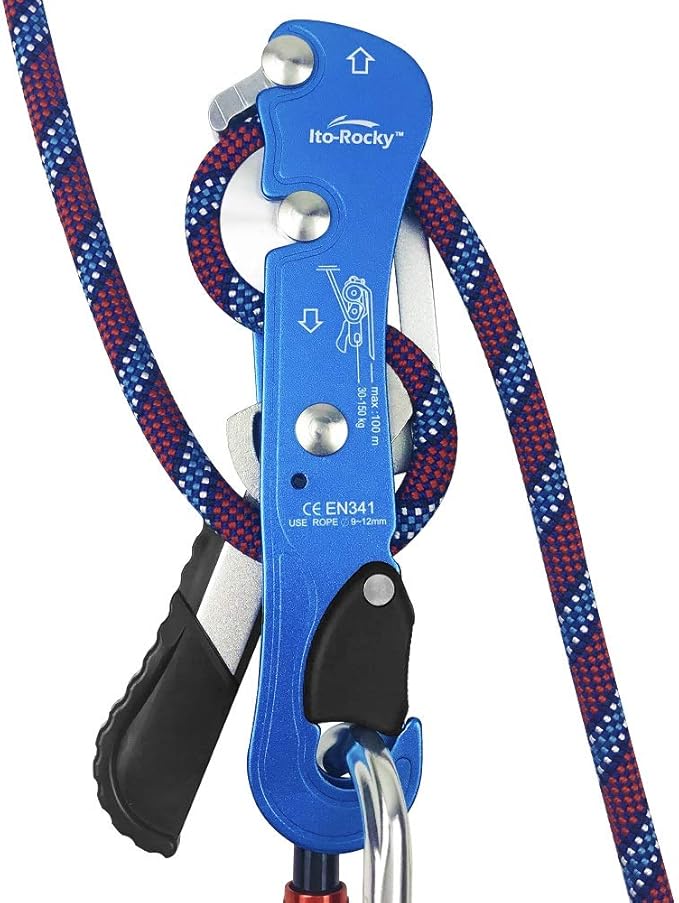 Ito Rocky Climbing Stop Descender Rappelling Anti-Panic Belay Devices for 9-12mm Rope Rescue Equipment Hand Controls Desin...