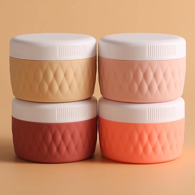 Travel Containers for Toiletries, Silicone Cream Jars BPA-Free, TSA Approved 2oz Travel Size Containers, Leak-proof Silicone Jars with Lid for Cosmetic Face Hand Body Cream (4 Pack)