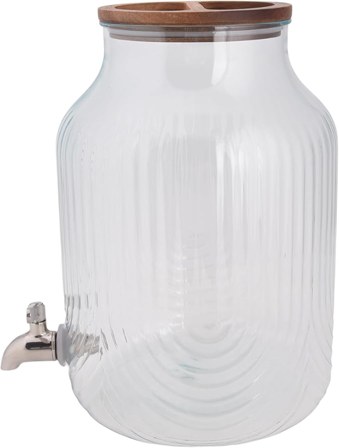 QJLSOE 2 Gallon Embossed Beverage Dispenser, Large, Clear, YST-001