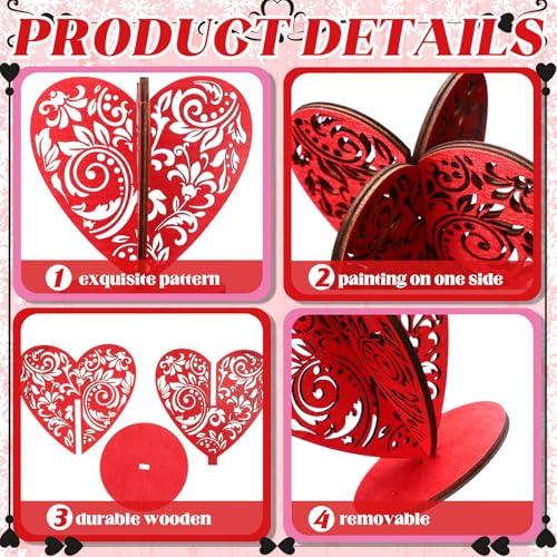 Soaoo 12 Pcs Valentine's Day Table Decor Wooden Valentines Decorations Heart Shaped Tabletop Centerpiece Sign Farmhouse Ho...