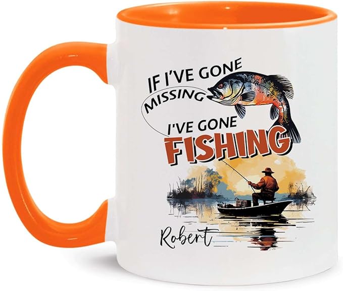 Fishing Man Design Ceramic Cup, Customized Name Fishing Mug 11oz 15oz, Personalized Coffee Cup With Fishing Scene, Custom ...