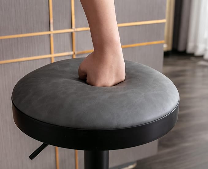 EALSON Modern Swivel Bar Stools Set of 2 Adjustable Counter Height Backless Barstools with Metal Base Leather Upholstered Round Bar Stool Chairs for Kitchen Island/Pub/Breakfast Bar, Grey