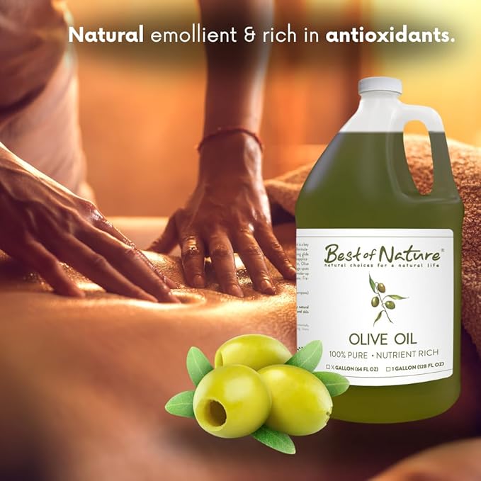Best of Nature 100% Pure Olive Massage & Body Oil – Cold Pressed, Natural & Unscented Moisturizer for Skin, Hair & Bath, 8 fl oz