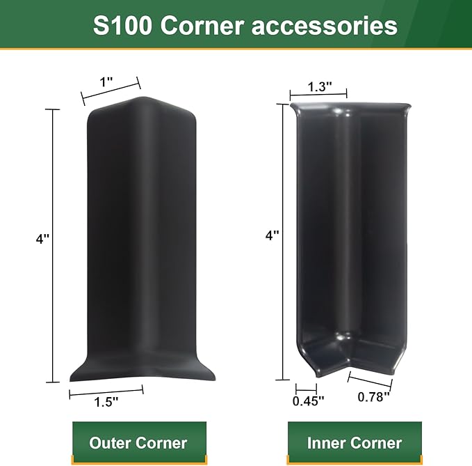GAMZAU Baseboard Corner Blocks 4inch Height, Self Adhesive 3 Inside + 3 Outside Corners-Connector Between The Cove Base Wall Base Rubber Moulding Trim, Perfect Match for Our S100 Baseboard(Black)