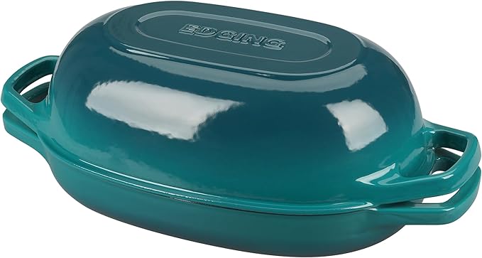 Enameled Cast Iron Oval Dutch Oven Pot with Lid, Dutch Oven for Sourdough Bread Baking, Oval Bread Pan, Bread Oven, Bread Dutch Oven, 5qt, Darkcyan