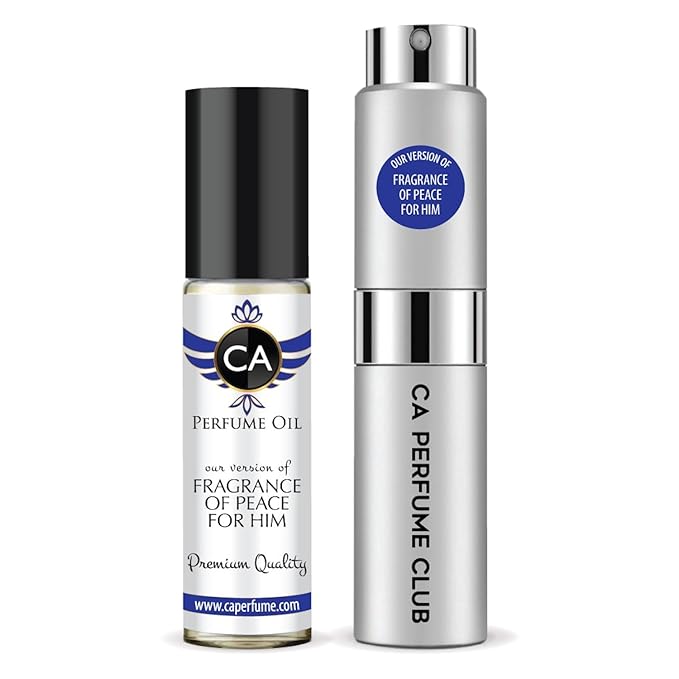 CA Perfume Duo Impression of Fragrance of Peace For Him For Men Perfume Layering Set Mens Cologne Long Lasting Travel Size EDP + Body Oil Roll-On Bottle 0.27 Fl Oz+0.33 Fl Oz