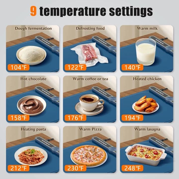NAXBEY Warming Mat for Food extra large, Silicone Heating Mat For Food, 15"x31.6" Foldable Food Warming Mats for Countertops, Parties, and Daily Use with Timer and 9 Temperature Levels