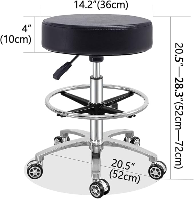 Antlu Rolling Stool Swivel Chair for Office Medical Salon Tattoo Kitchen Massage Work,Adjustable Height Hydraulic Stool with Wheels (Black, with Foot Rest)