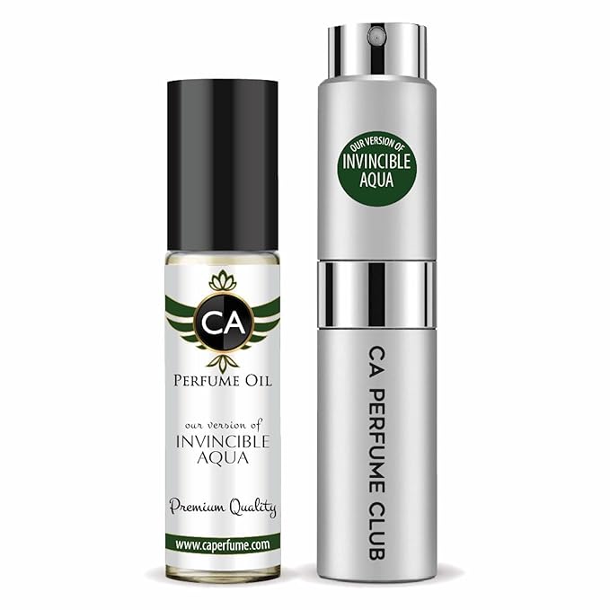 CA Perfume Duo Impression of Invincible Aqua For Men Perfume Layering Set Mens Cologne Long Lasting Travel Size EDP + Body Oil Roll-On Bottle 0.27 Fl Oz+0.33 Fl Oz