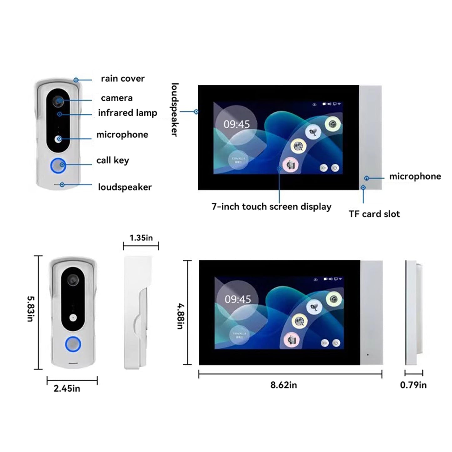bqoeesok Wired 7-inch Smart Video Doorbell with Touchscreen Chime | 2K Head-to-Toe View | Event-Based Recording & No Monthly Fee | 20-User Tuya App | Stable Wired Power, No Battery Needed