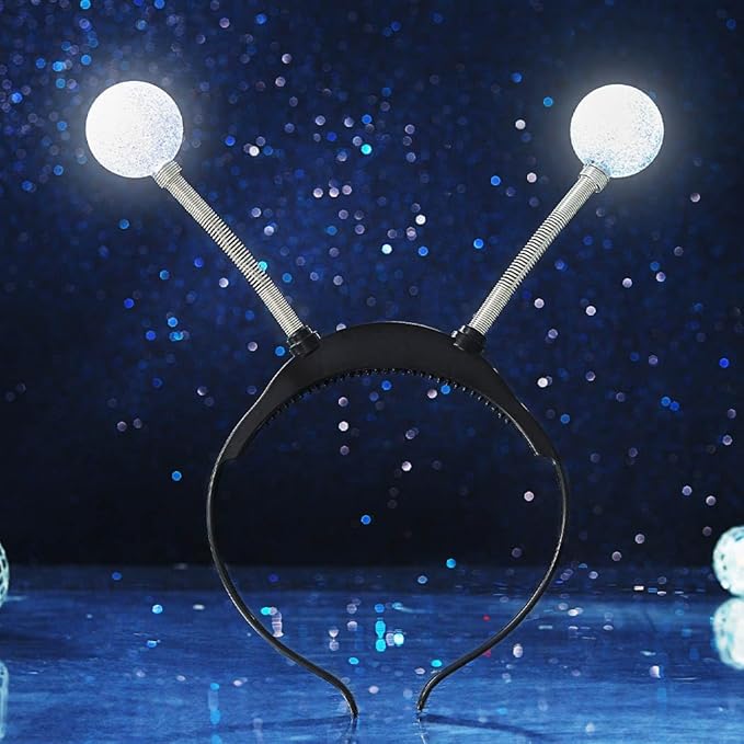 Sixexey Light Up Alien Headband LED Silver Martian Hair Band Antenna Hair Accessories for Women