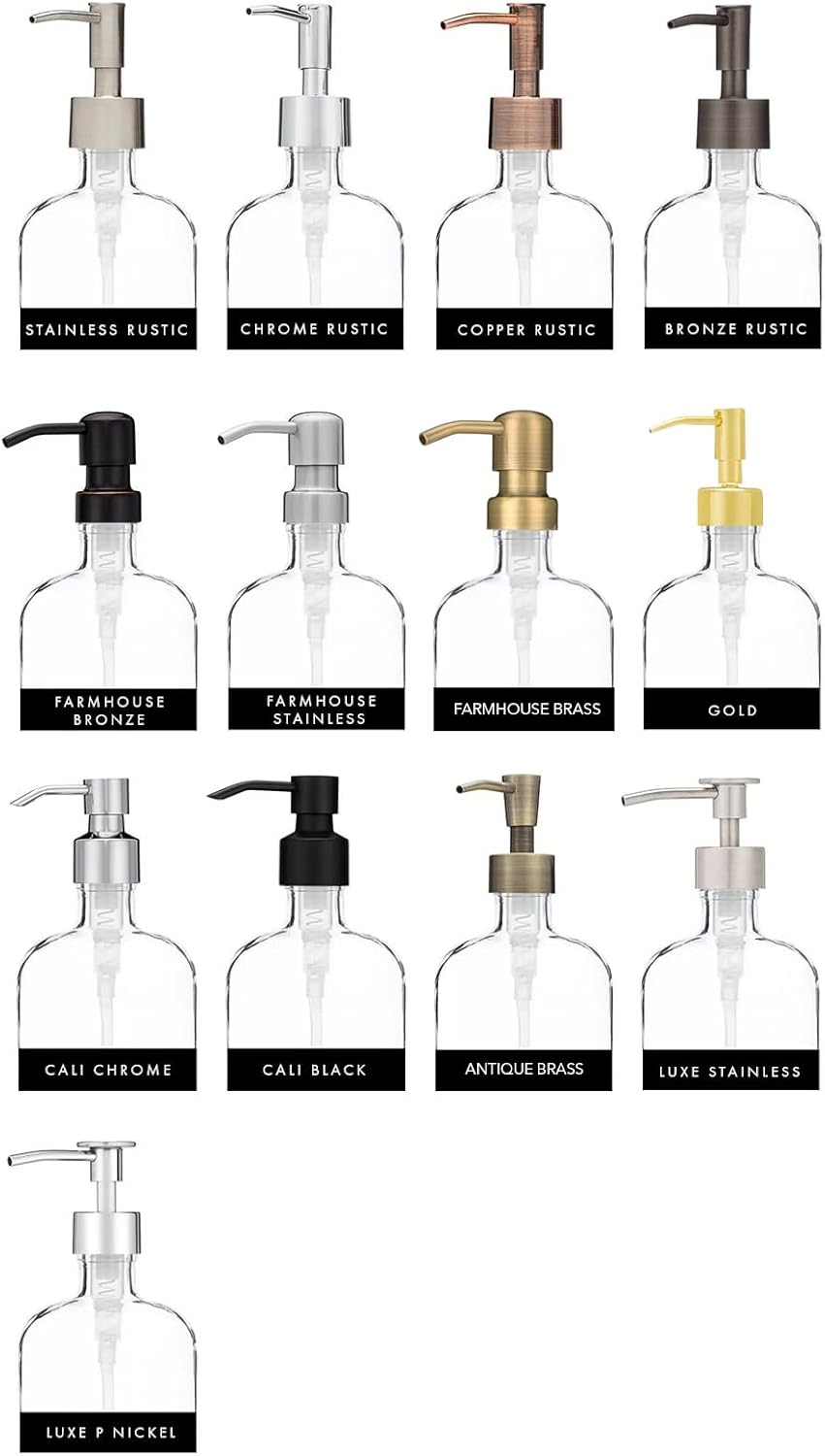 Rail19 Market Clear Glass Soap Dispenser with Metal Pump - Liquid Hand Soap & Lotion for Kitchen and Bathroom, 16oz (Chrome Rustic)