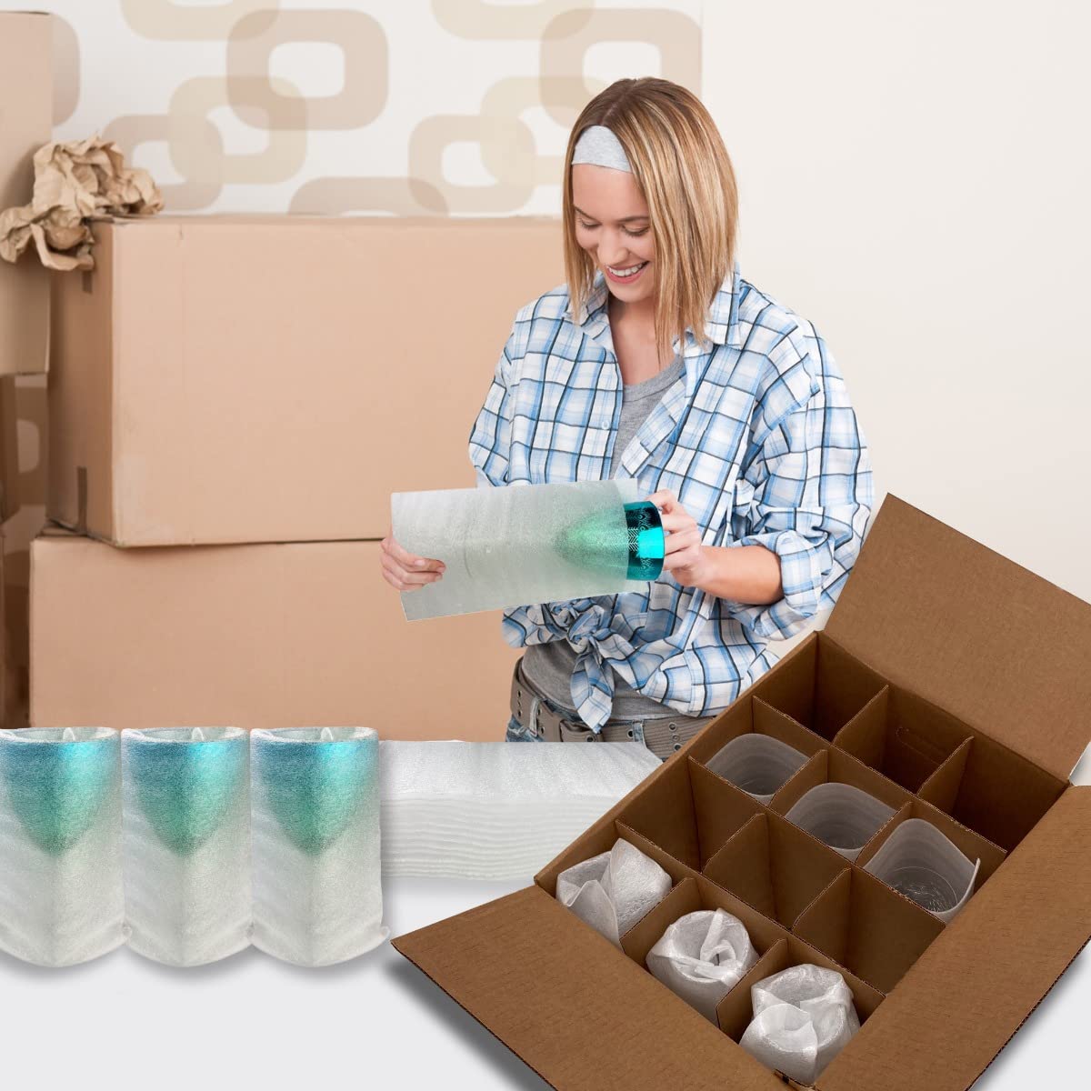 Kitchen Moving Box & Supplies Kit #1 4 Boxes with Dish/Glass Inserts