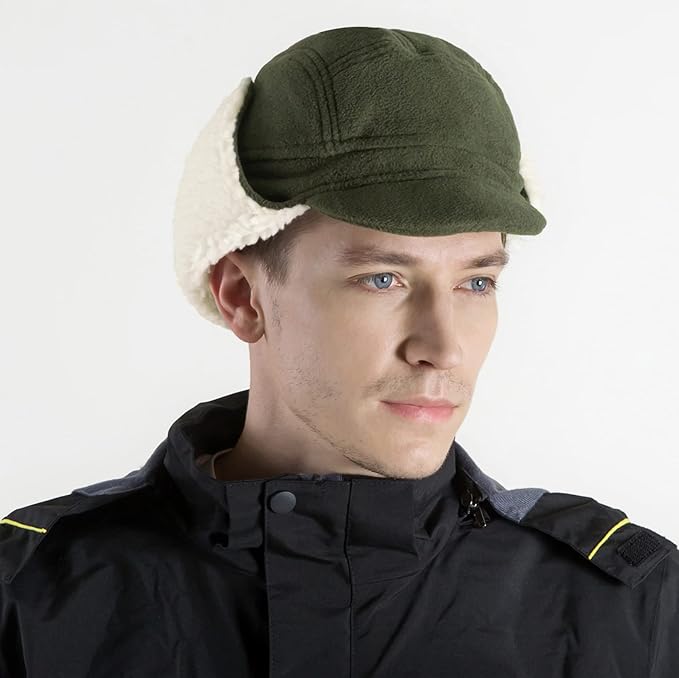 Connectyle Men's Sherpa Lined Warm Winter Hats with Visor Windproof Earflap Hat Outdoor Thermal Skull Cap Trapper Hat
