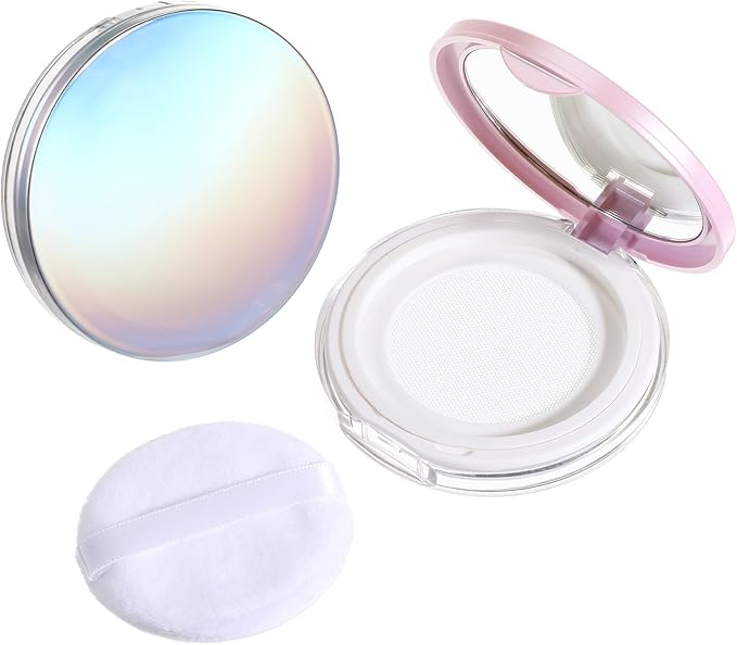 2 PCS Loose Powder Containers with Puff, 0.18oz Travel Powder Container Reusable Empty Makeup Containers Compact Mini Powd...