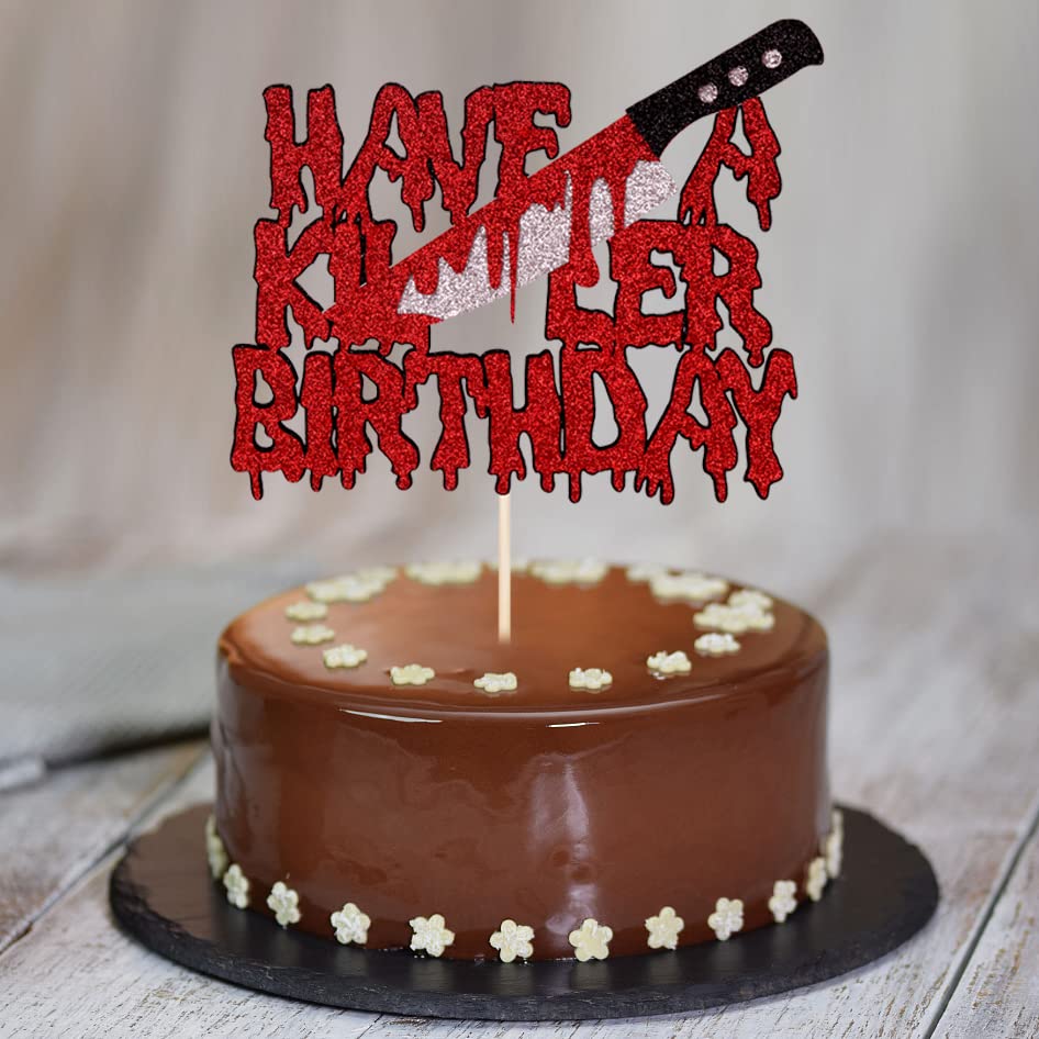 Bekaterea Have A Killer Birthday Cake Topper,Halloween Horror Birthday Cake Decoration,Halloween Bloody Knife and fork Cake Decoration, Zomb Party Supplies
