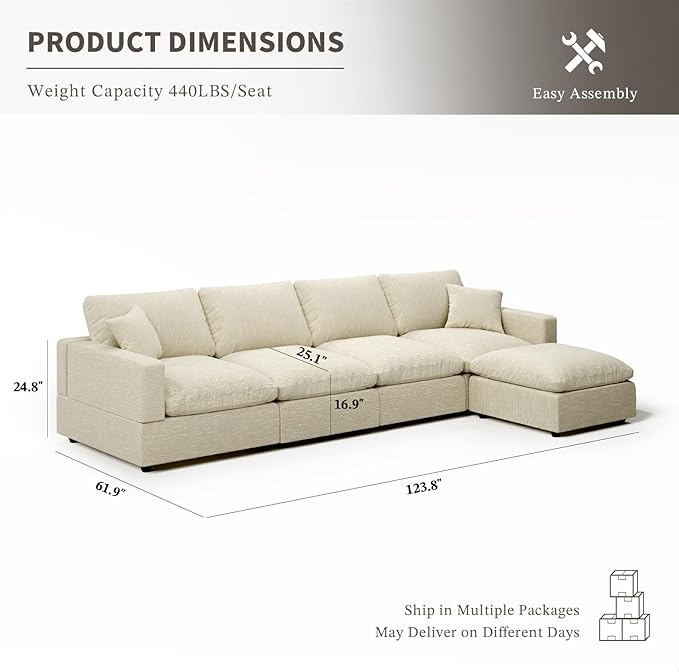 Modular Sectional Sofa Couch for Living Room, Convertible Upholstered Comfy Couches Deep Seat Sofa | Removable & Washable Cushion Covers, Filled with Down Cotton | Free Combination Sleeper Sofa Bed