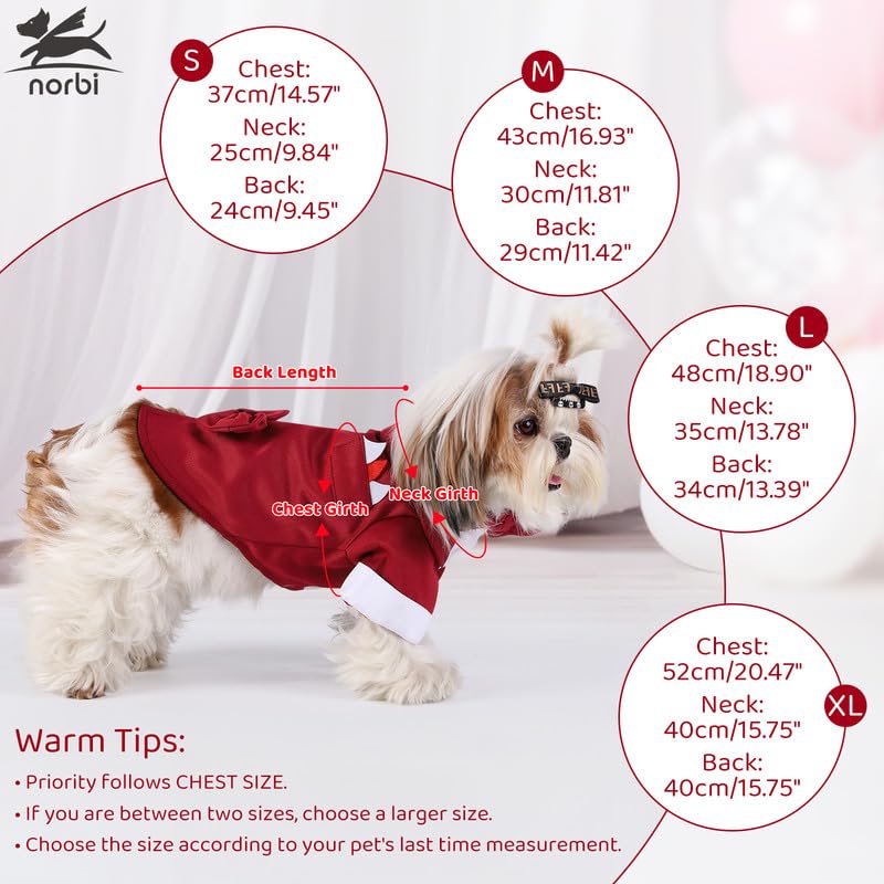 Norbi Dog Tuxedo Suit for Medium Dogs Bow Tie Wedding Outfit Prince Formal Party Tuxedo Pet Costume Red S