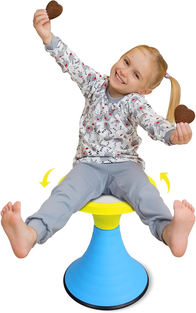 AOBOTE Kids Wobble Stool, 360° Rotatable Children Swivel Chair with Color Block Design, 100KG Load Bearing, for Home and Classroom Learning, Ages 6+ (Yellow)
