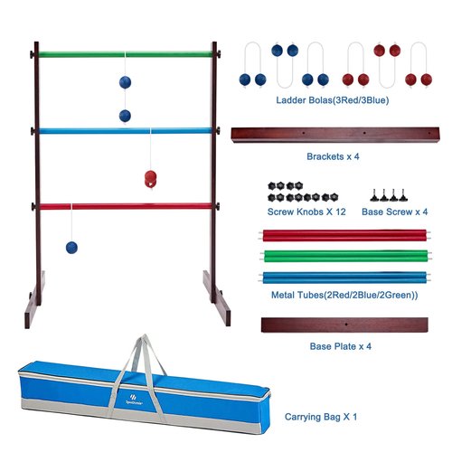 SpeedArmis Ladder Ball Game Set - Premium Rubber Wooden Golf Lawn Sport with 6 Bolo Balls and Carrying Case, Perfect Outdoor Yard Games for Teens, Adults and Families