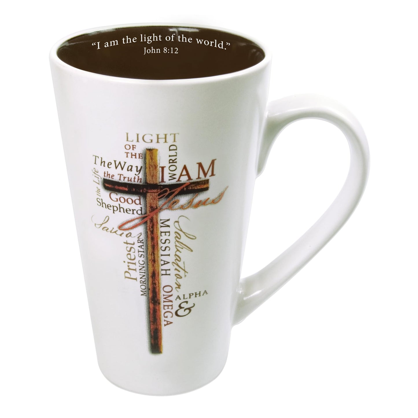 Christian Art Gifts White Stoneware Coffee Mug with Handle – 16 oz. Microwave & Dishwasher-safe Inspirational Scripture Coffee & Tea Mug for Men & Women with Bible Verse: Light of The World –John 8:12