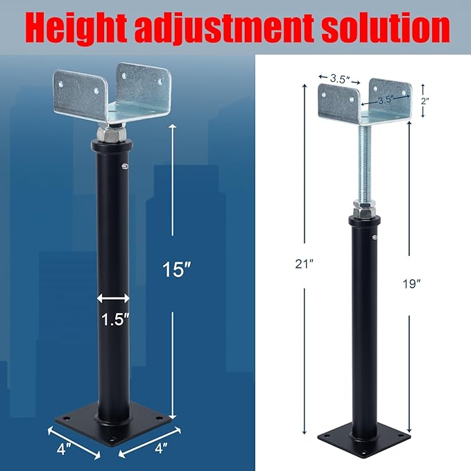 YXGJDP 4 Pack U-Shaped Floor Jack - Adjustable Steel Beam Support for 4x2, 4x4, 4x6 Joists Heavy Duty Screw Jack with U-Head Telepost & House Jack.15-19 Inch Adjustment Range.