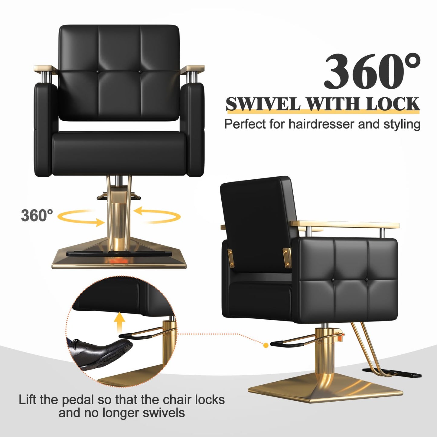 Barber Salon Chair for Hair Stylist,Artist Hand 360° Swivel Hydraulic Pump Beauty Salon Tattoo Adjustable Equipment,Hairstylist Heavy Duty Chair for Women Man Home Barbershop(Black Gold)