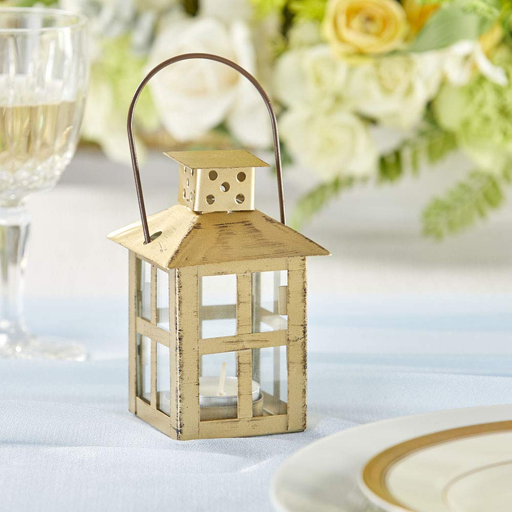 Kate Aspen Vintage Antique Gold Distressed Small Mixed 5 Inch Lantern