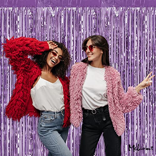 4 Pack Light Purple Fringe Curtain Backdrop, 3.2Ft x 6.6Ft Metallic Tinsel Foil Fringe Streamers Curtains Background for P...