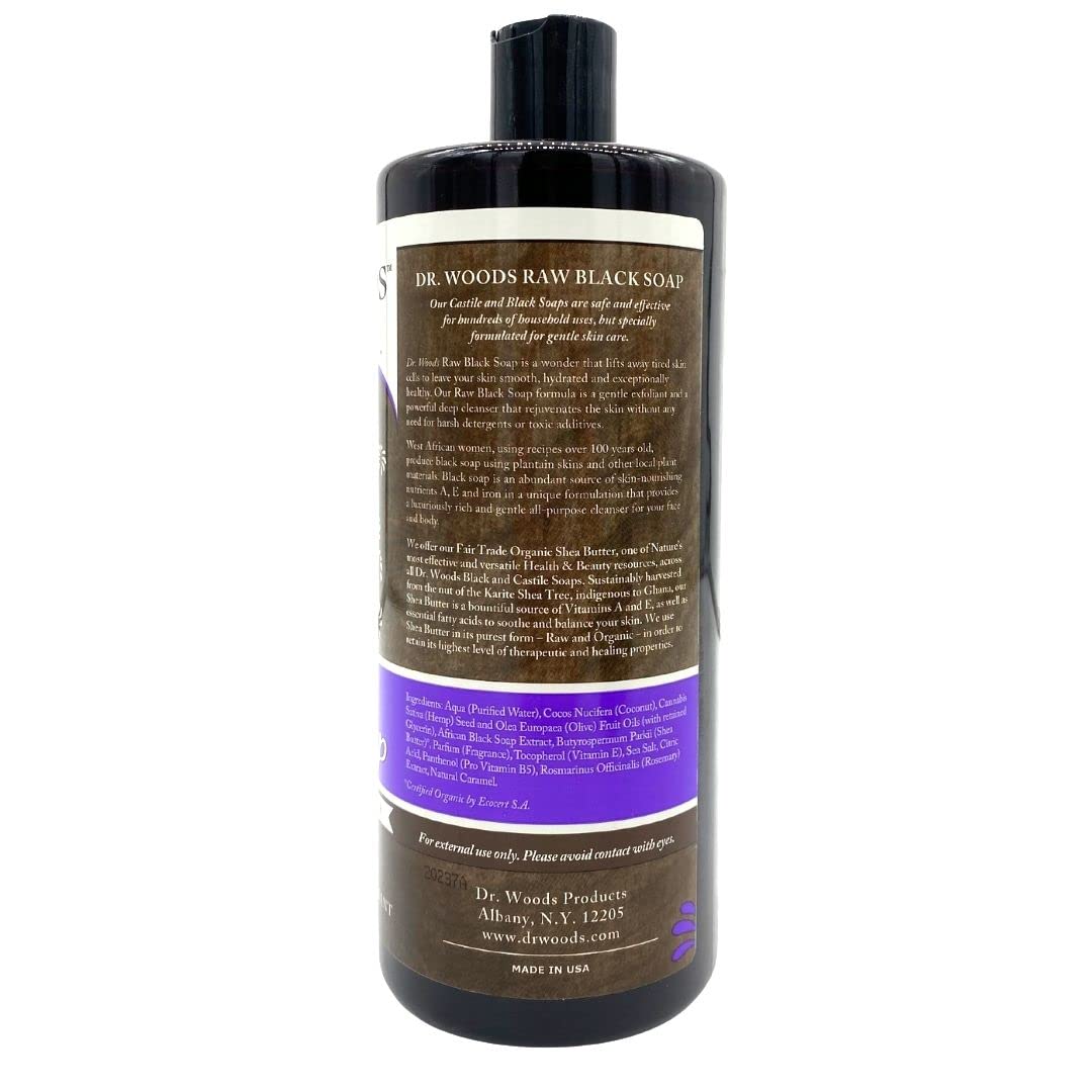 Dr. Woods Raw African Liquid Black Soap - Body Wash for Men and Women, Contains Organic Shea Butter, Gentle Exfoliant, Natural C