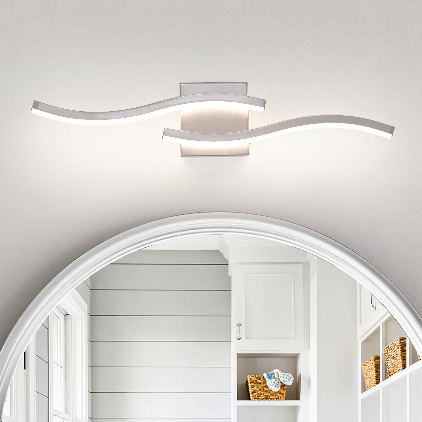 Sovinzert Brushed Nickel Curved Bathroom Vanity Light Fixture Over Mirror, 23.62 inch Modern LED Wall Lamp 5CCT Dimmable Bathroom Light Fixture Modern Vanity Lighting 23 Inch Wall Sconces