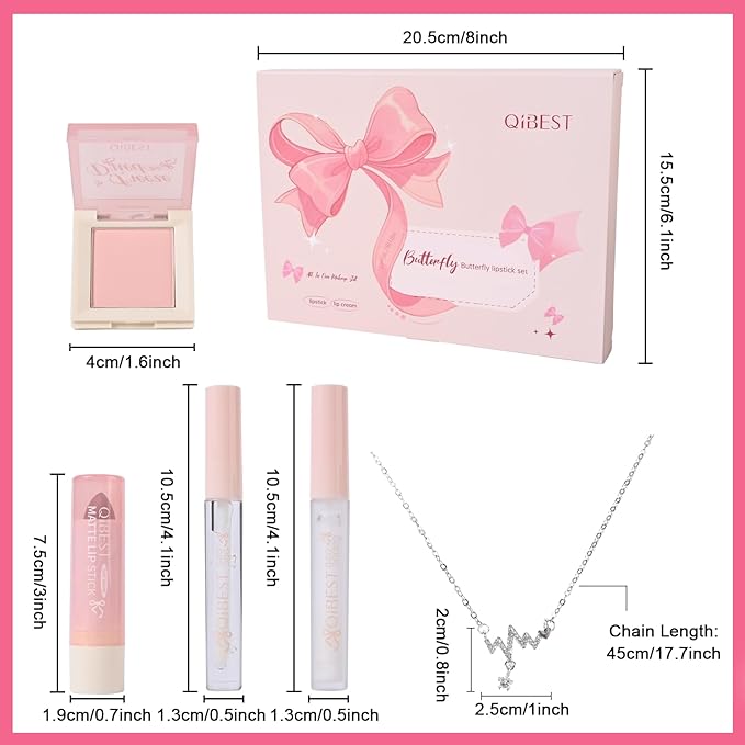 Makeup Set for Women, 8 Pcs Gift Box Set Include Matte Lipstick, Lip Oil, lip Lotion, Blush and Necklace, Easy to Match with Different Makeups, Christmas Makeup Set Gift for Girls-03