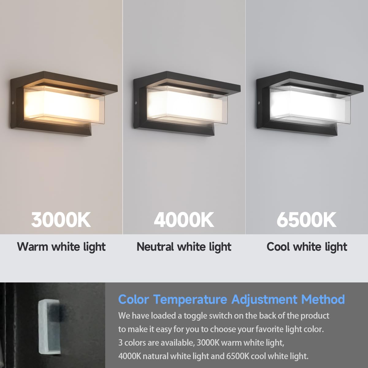 Outdoor Wall Lights Exterior/Interior,Modern Outdoor Porch Lighting Fixtures,15%-100% Dimmable,3CCT 3000K/4000K/6500K,24W Exterior Waterproof Lanterns,Matte Black Indoor Wall Sconce Art Lights 2 Pack
