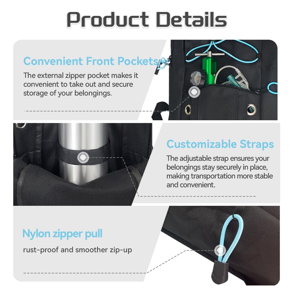 Portable Oxygen Tank Backpack for A, B(M6), C(M9), D, M2, Ml6, M7 Size Oxygen Cylinders, Durable Oxford Material with Chest Strap & Four Outlet Holes, Wheelchair Bag for Travel, Storage & Carry