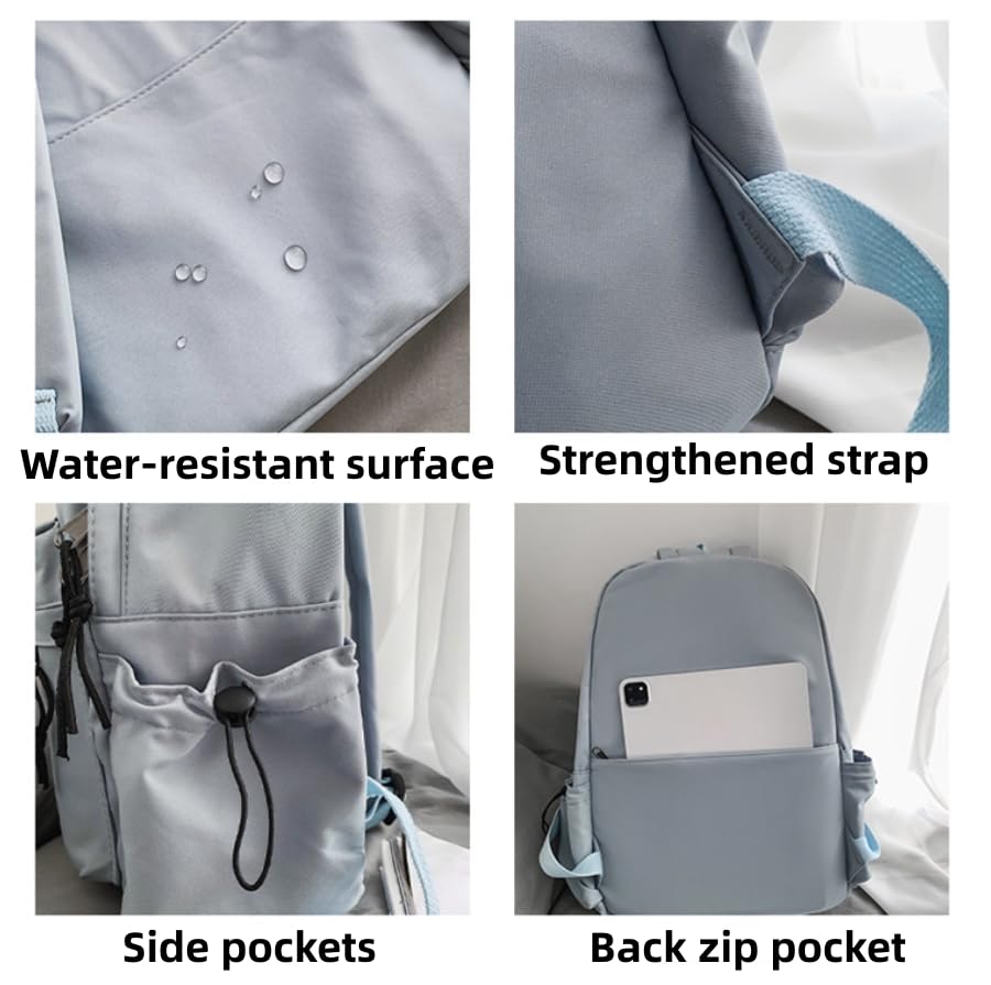NIORYUZ Cute Backpack Basic Office Laptop Travel Lightweight Small Preppy (Baby Blue)