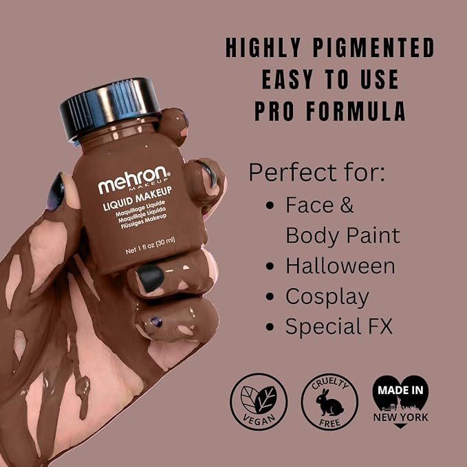 Mehron Makeup Liquid Makeup | Face Paint and Body Paint Perfect for Halloween, Cosplay I Air Brush Compatible Body Paint (1 oz) (Sable Brown)