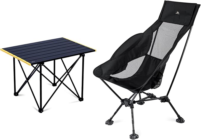 iClimb 1 Folding Table and 1 Adjustable High Back Anti-Sinking Chair Bundle, Ultralight Compact for Adults Outdoor Beach B...