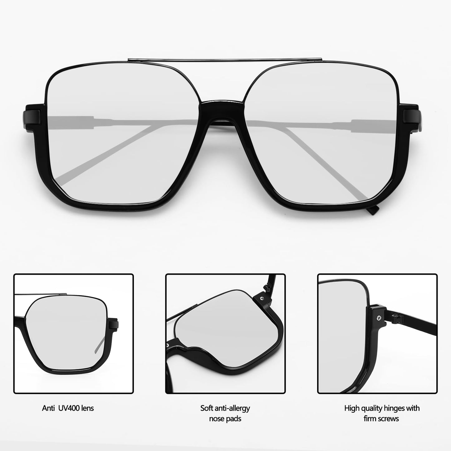 GUVIVI Retro Oversized Aviator Sunglasses for Women Men Square Semi-Rimless Double Bridge Sun Glasses 70s Trendy Shades Pilot-style