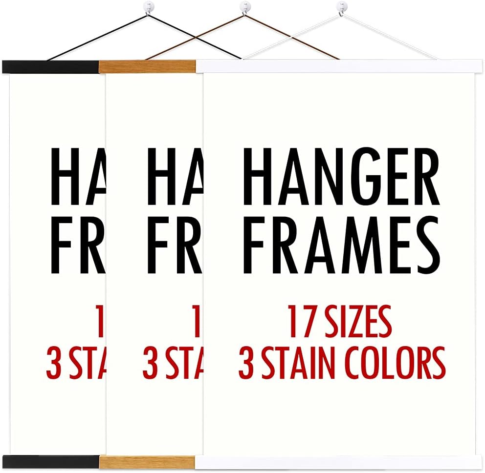 Ywlake Magnetic Poster Hanger, 19x27 19x13 19x25 Poster Frame Wood Wooden Magnet Print Posters Dowel Scroll Hanger Hangers Hanging Kit for Walls Map Canvas Artwork (Black, 19")