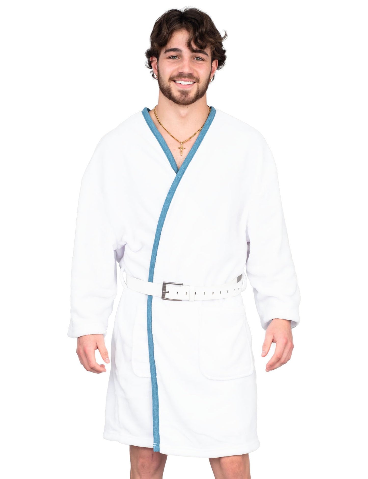 Vacation Christmas Movie Cousin Eddie White Robe with Belt Halloween Costume Cosplay (Includes Robe and belt Only)