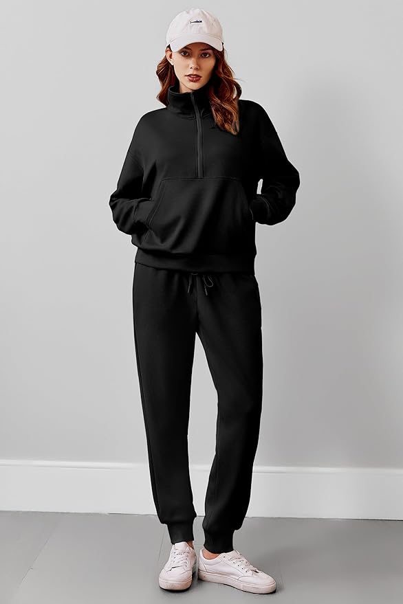PINSPARK 2 Piece Sets for Women 2025 Fall Travel Outfits Long Sleeve Tracksuit Joggers Sets Half Zip Sweatsuit Matching Set