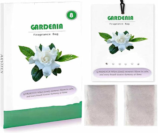 8 Packs Large Gardenia Scented Sachets for Closet Deodorizer Drawers, Hanging Long Lasting Potpourri Bags Home Fragrance Air Freshener