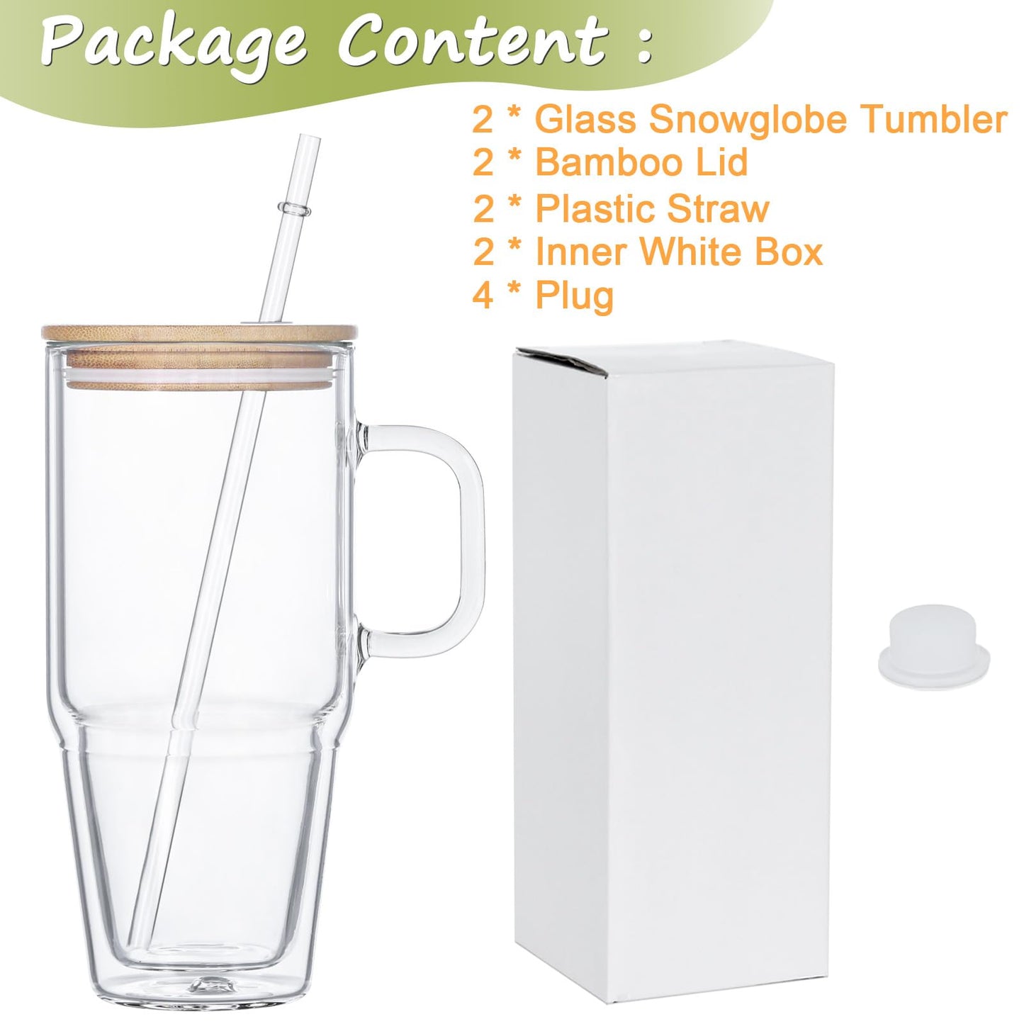 32 Oz Glass Snow Globe Tumbler Cup With Handle, Pre-Drilled Double Wall Glass Coffee Mug For Snow Globe Diy Glitter