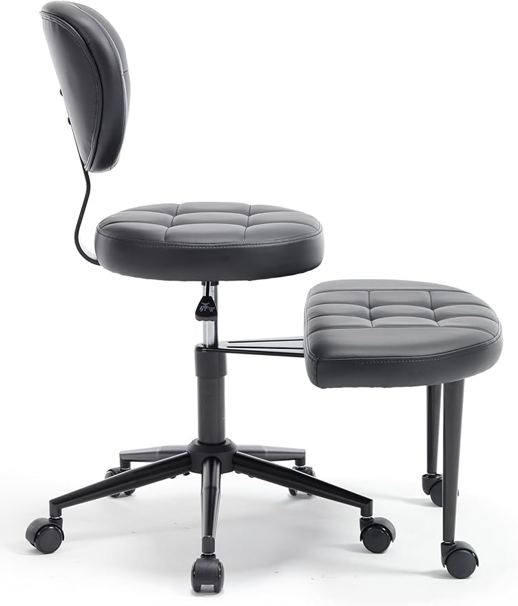 Czoluxo Ergonomic Cross-Legged Kneeling Chair with Wheels - Adjustable Height Yoga Desk Chair with Lumbar Support, Wide Crisscross Chair, Meditation Chair, for Office/Study Room with ADHD (Black)