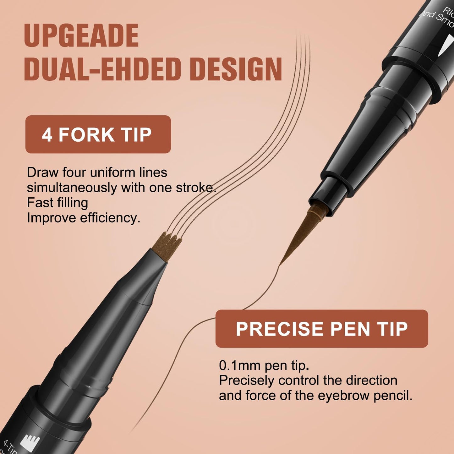 2-in-1 Microblading Eyebrow Pen, Dual-Ended Brow Pencil with 4 Tip and Ultra-Fine Tip,Waterproof Longer Lasting Eyebrow Pen,Microblade Eyebrow Pencil for Makeup Natural Hair-Like Brow (Dark Brown)