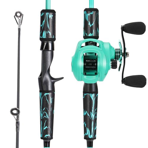 One Bass Fishing Rod and Reel Combo, IM6 Graphite 2Pc Blank Baitcasting Combo with SuperPolymer Handle- 7'0" with Right Handed Reel